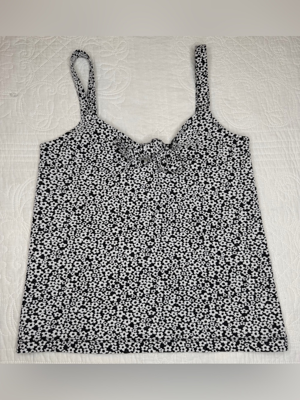 Madewell Daisy Jacquard Tie-Front Cami Top Black White XXS Tank Floral Cami